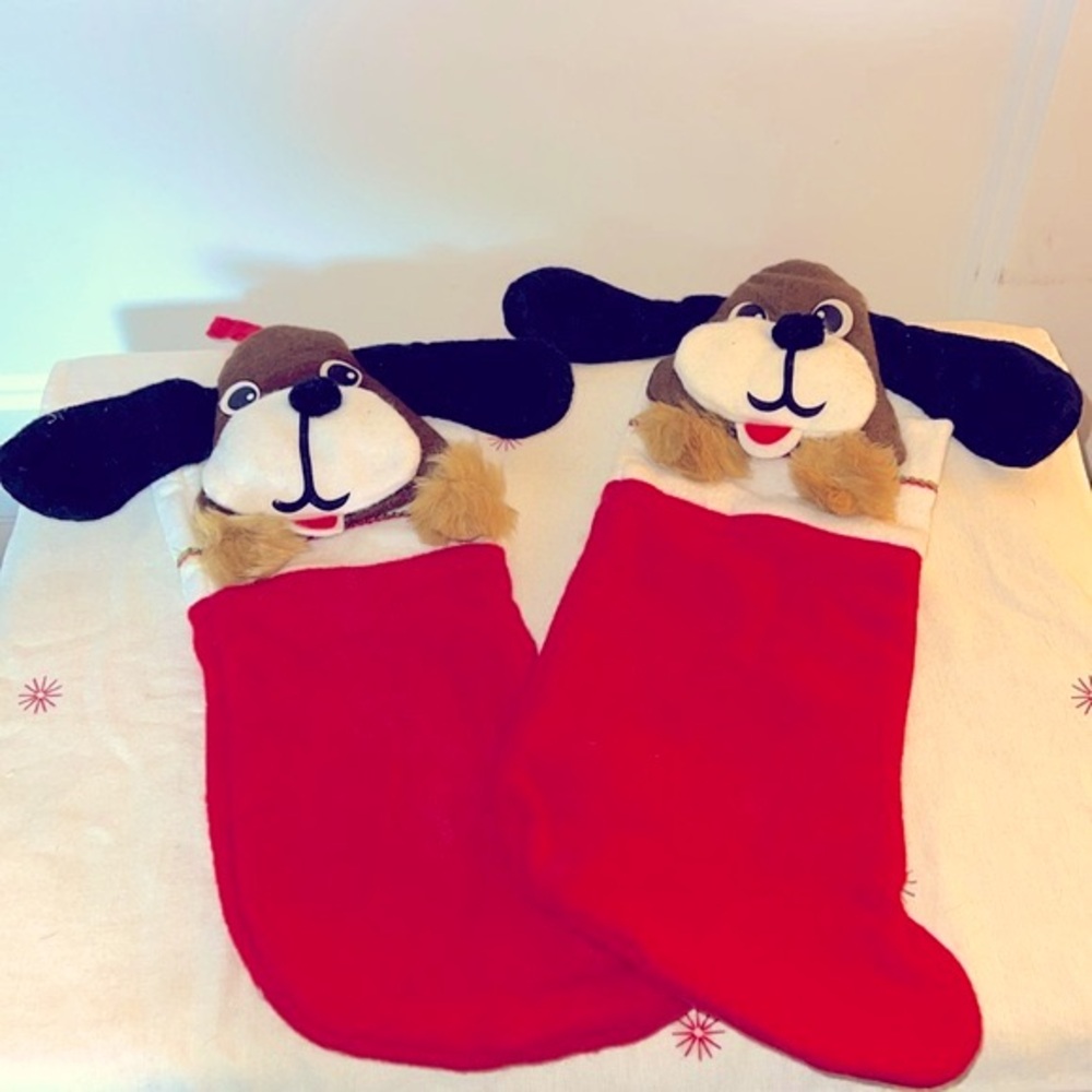 Vintage Puppy Dog Christmas Stockings Set of 2
